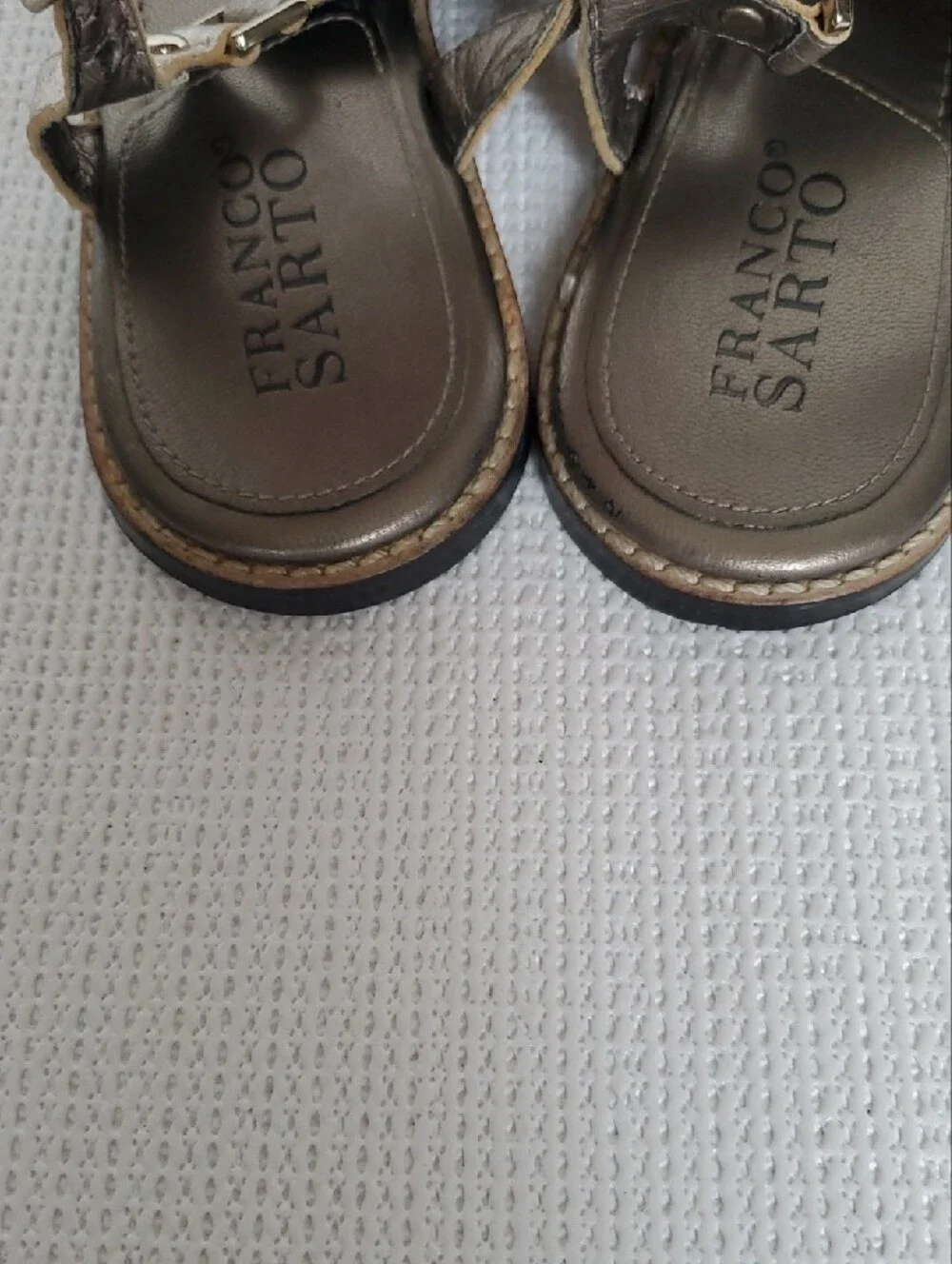 Franco Sarto Metallic Taupe Leather T-Strap Sandals